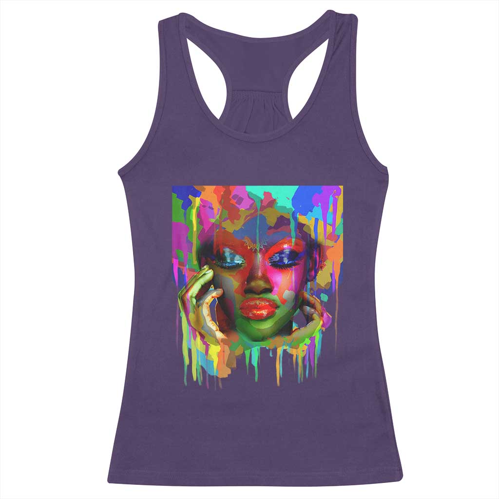 Afro Woman Graphic Racerback Tank Top African Pride Color Painted TS01 Purple Print Your Wear