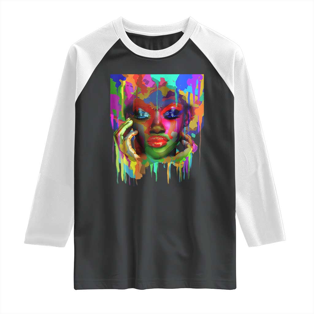 Afro Woman Graphic Raglan Shirt African Pride Color Painted TS01 Black White Print Your Wear