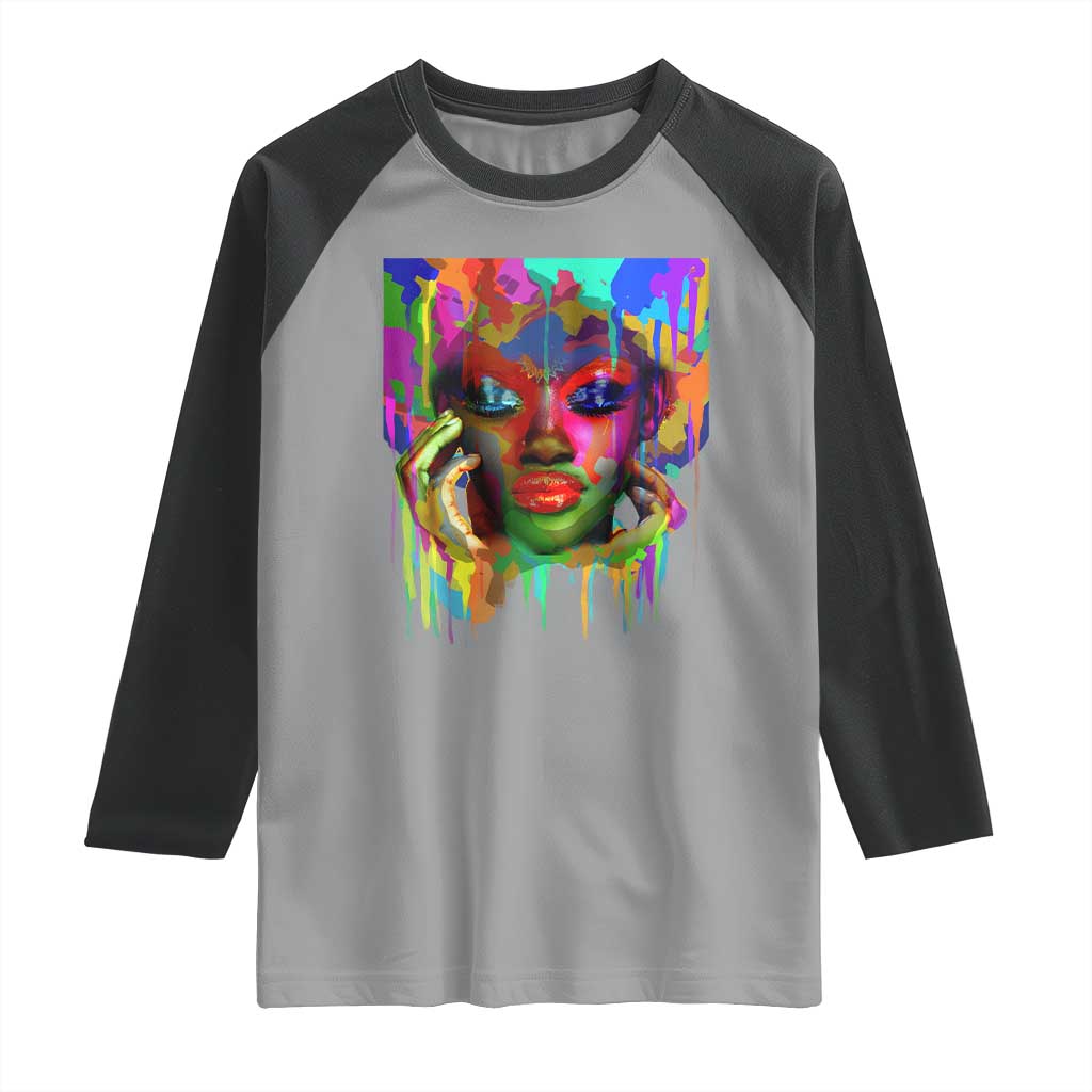 Afro Woman Graphic Raglan Shirt African Pride Color Painted TS01 Sport Gray Black Print Your Wear