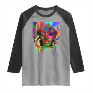 Afro Woman Graphic Raglan Shirt African Pride Color Painted TS01 Sport Gray Black Print Your Wear