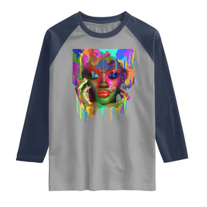 Afro Woman Graphic Raglan Shirt African Pride Color Painted TS01 Sport Gray Navy Print Your Wear