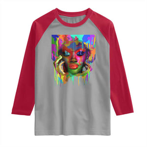 Afro Woman Graphic Raglan Shirt African Pride Color Painted TS01 Sport Gray Red Print Your Wear
