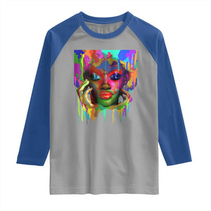 Afro Woman Graphic Raglan Shirt African Pride Color Painted TS01 Sport Gray Royal Print Your Wear