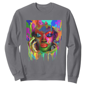 Cool African Woman Afro Color Painted Face Sweatshirt TS01 Charcoal Printyourwear
