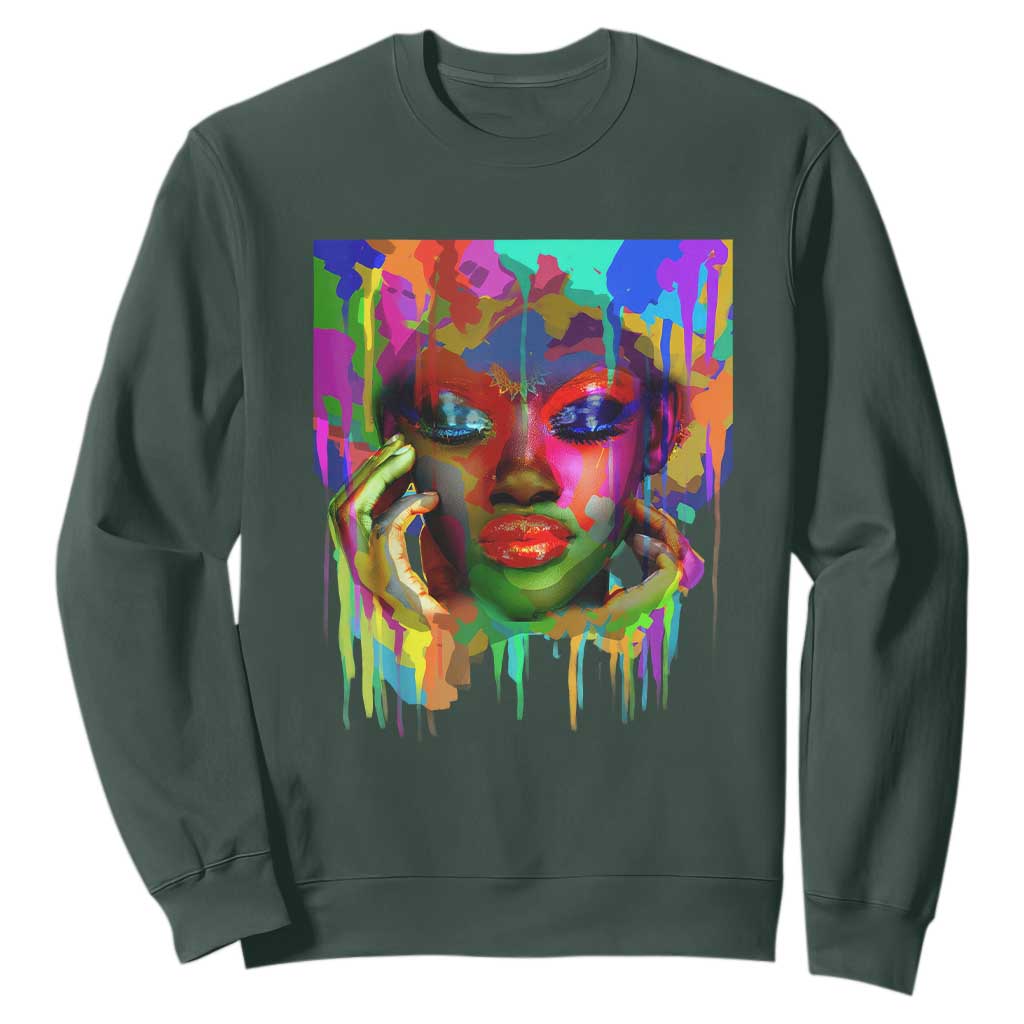 Cool African Woman Afro Color Painted Face Sweatshirt TS01 Dark Forest Green Printyourwear