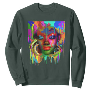 Cool African Woman Afro Color Painted Face Sweatshirt TS01 Dark Forest Green Printyourwear