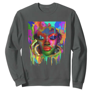 Cool African Woman Afro Color Painted Face Sweatshirt TS01 Dark Heather Printyourwear