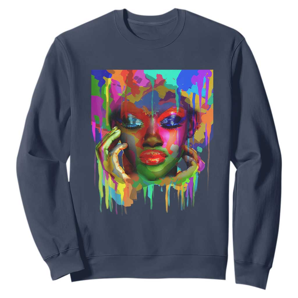 Cool African Woman Afro Color Painted Face Sweatshirt TS01 Navy Printyourwear