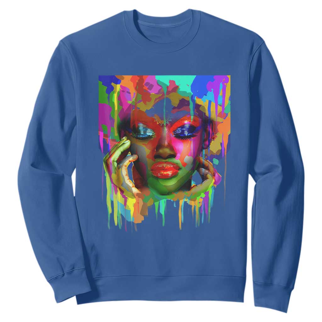 Cool African Woman Afro Color Painted Face Sweatshirt TS01 Royal Blue Printyourwear