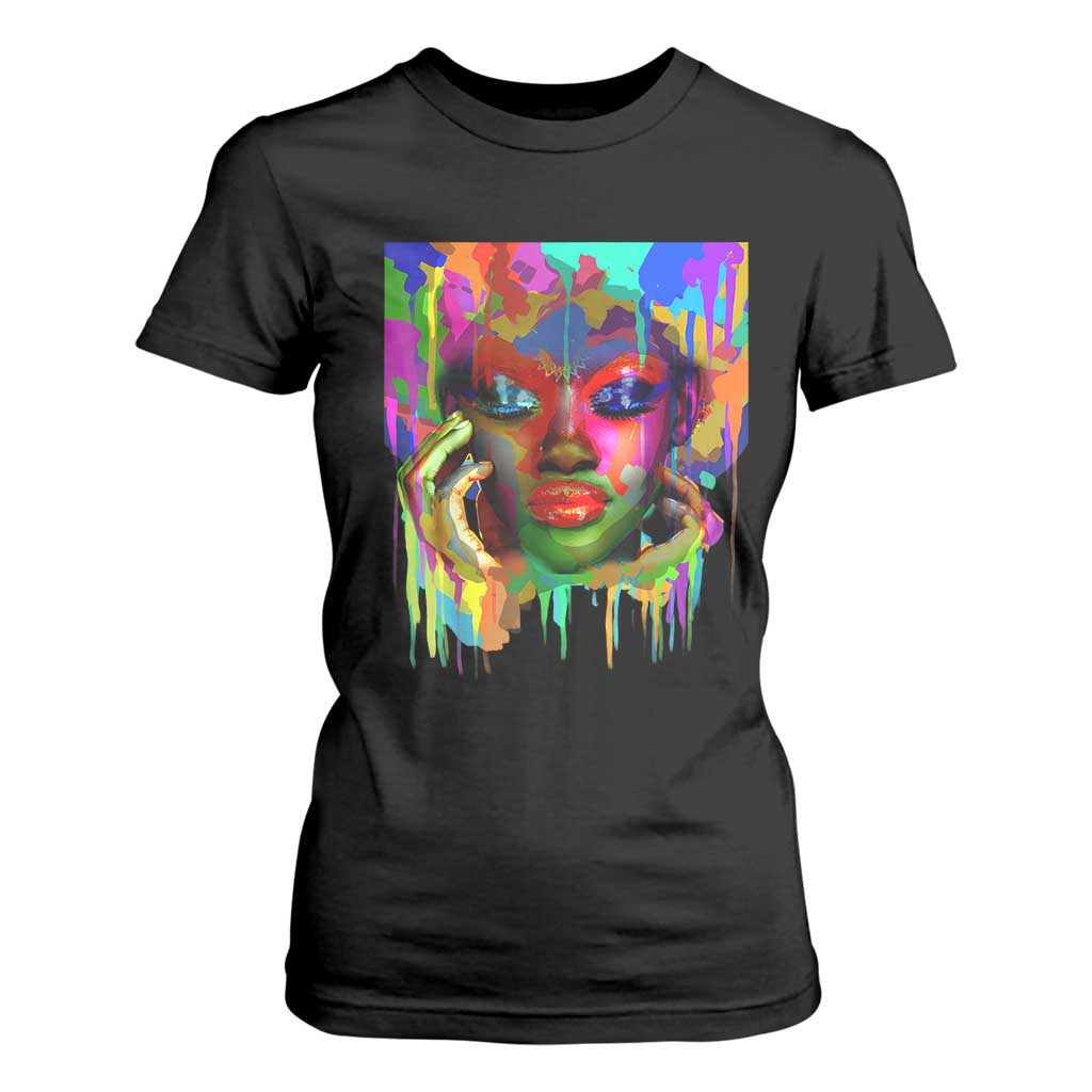 Afro Woman Graphic T Shirt For Women African Pride Color Painted TS01 Black Print Your Wear