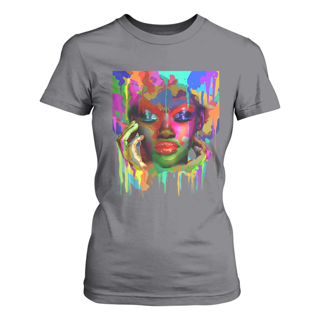 Afro Woman Graphic T Shirt For Women African Pride Color Painted TS01 Charcoal Print Your Wear