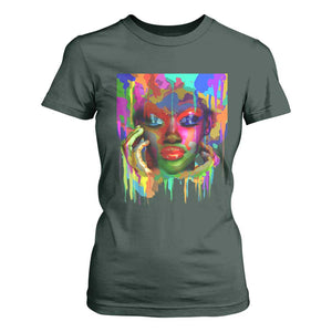 Afro Woman Graphic T Shirt For Women African Pride Color Painted TS01 Dark Forest Green Print Your Wear