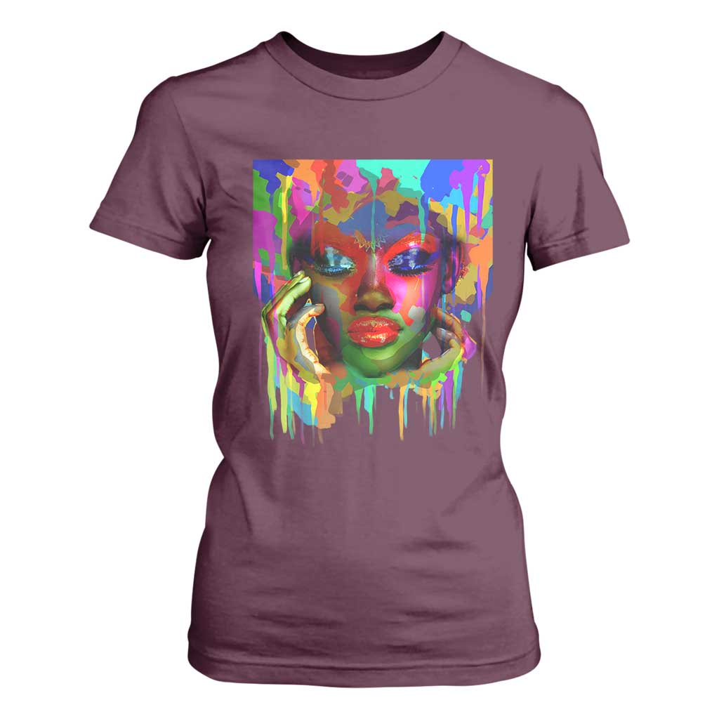 Afro Woman Graphic T Shirt For Women African Pride Color Painted TS01 Maroon Print Your Wear