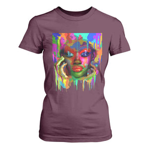 Afro Woman Graphic T Shirt For Women African Pride Color Painted TS01 Maroon Print Your Wear
