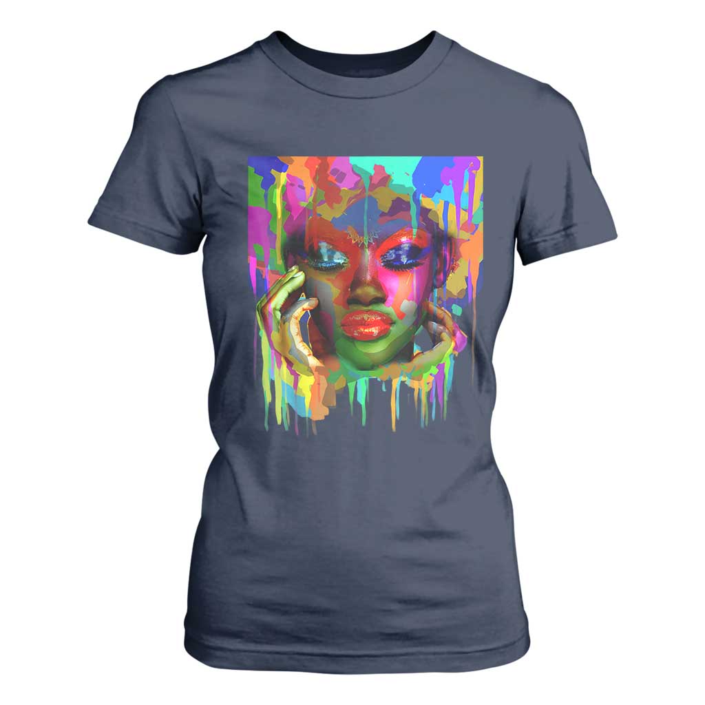 Afro Woman Graphic T Shirt For Women African Pride Color Painted TS01 Navy Print Your Wear