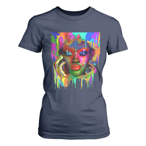 Afro Woman Graphic T Shirt For Women African Pride Color Painted TS01 Navy Print Your Wear