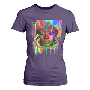 Afro Woman Graphic T Shirt For Women African Pride Color Painted TS01 Purple Print Your Wear