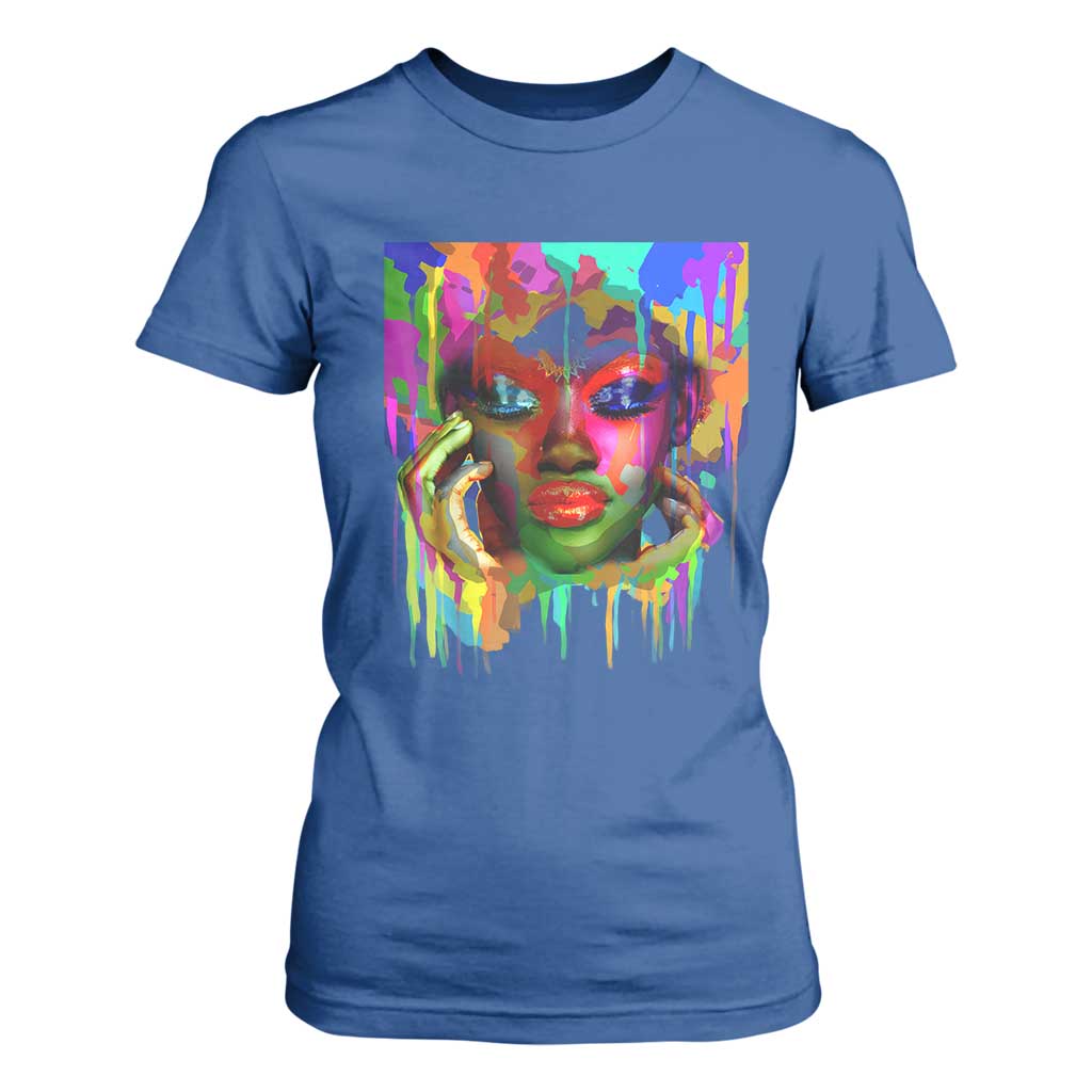 Afro Woman Graphic T Shirt For Women African Pride Color Painted TS01 Royal Blue Print Your Wear
