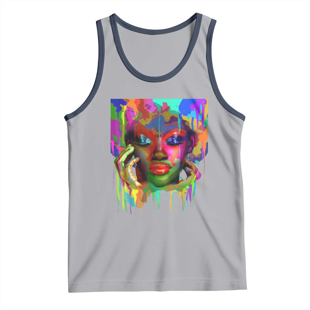Afro Woman Graphic Tank Top African Pride Color Painted TS01 Athletic Heather Navy Print Your Wear