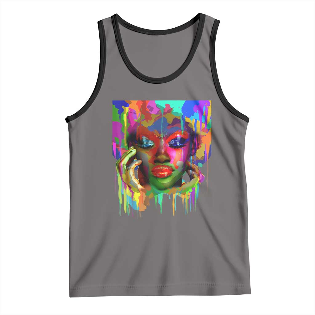 Afro Woman Graphic Tank Top African Pride Color Painted TS01 Deep Heather Black Print Your Wear