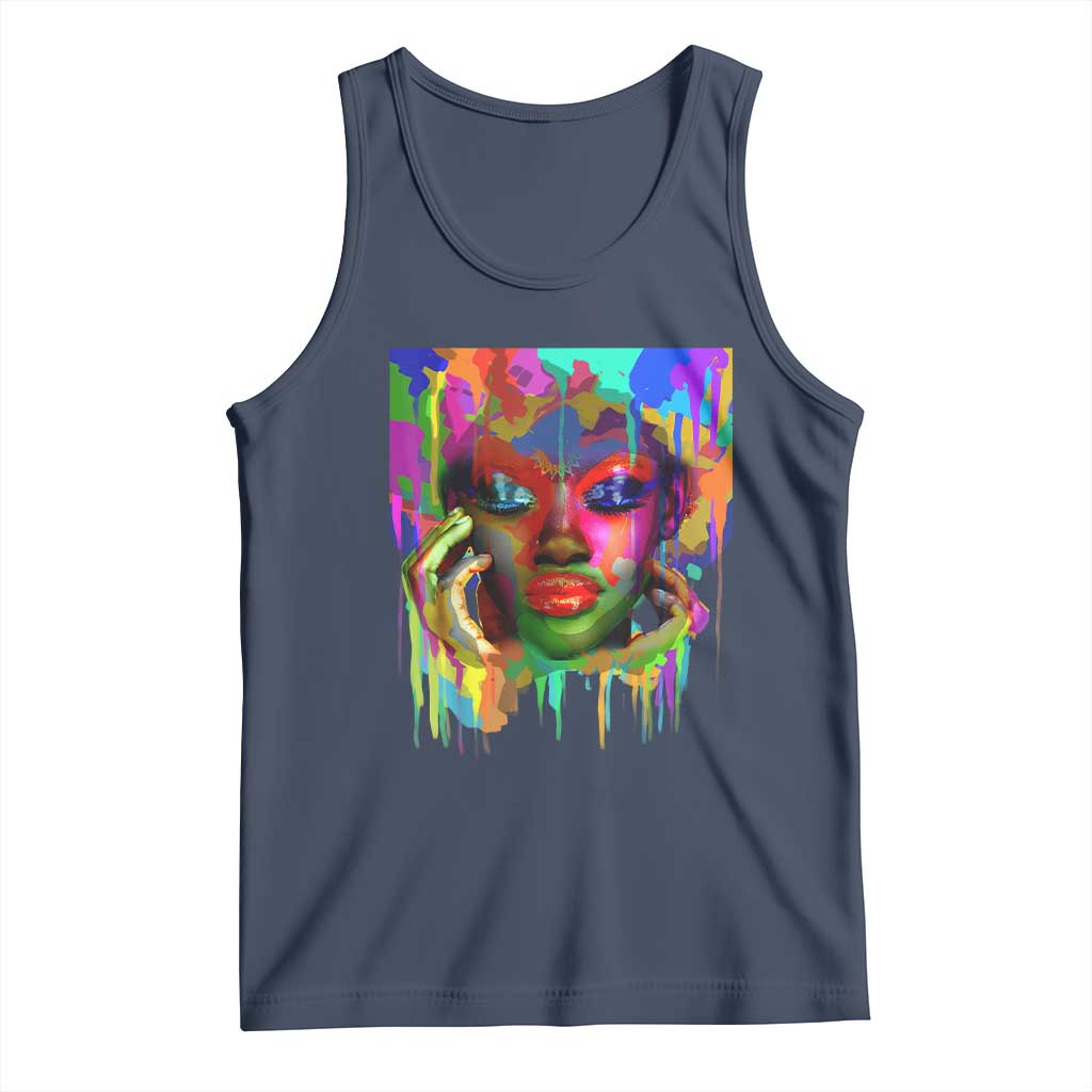 Afro Woman Graphic Tank Top African Pride Color Painted TS01 Navy Print Your Wear