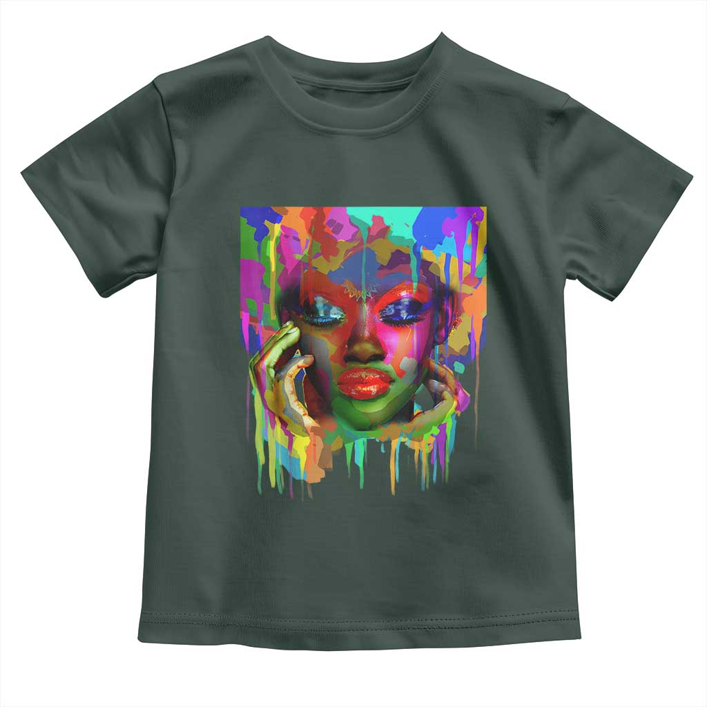 Afro Woman Graphic Toddler T Shirt African Pride Color Painted TS01 Dark Forest Green Print Your Wear