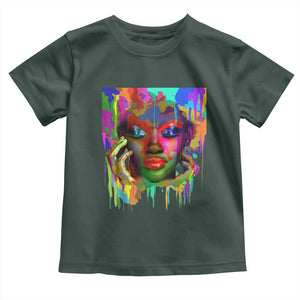 Afro Woman Graphic Toddler T Shirt African Pride Color Painted TS01 Dark Forest Green Print Your Wear