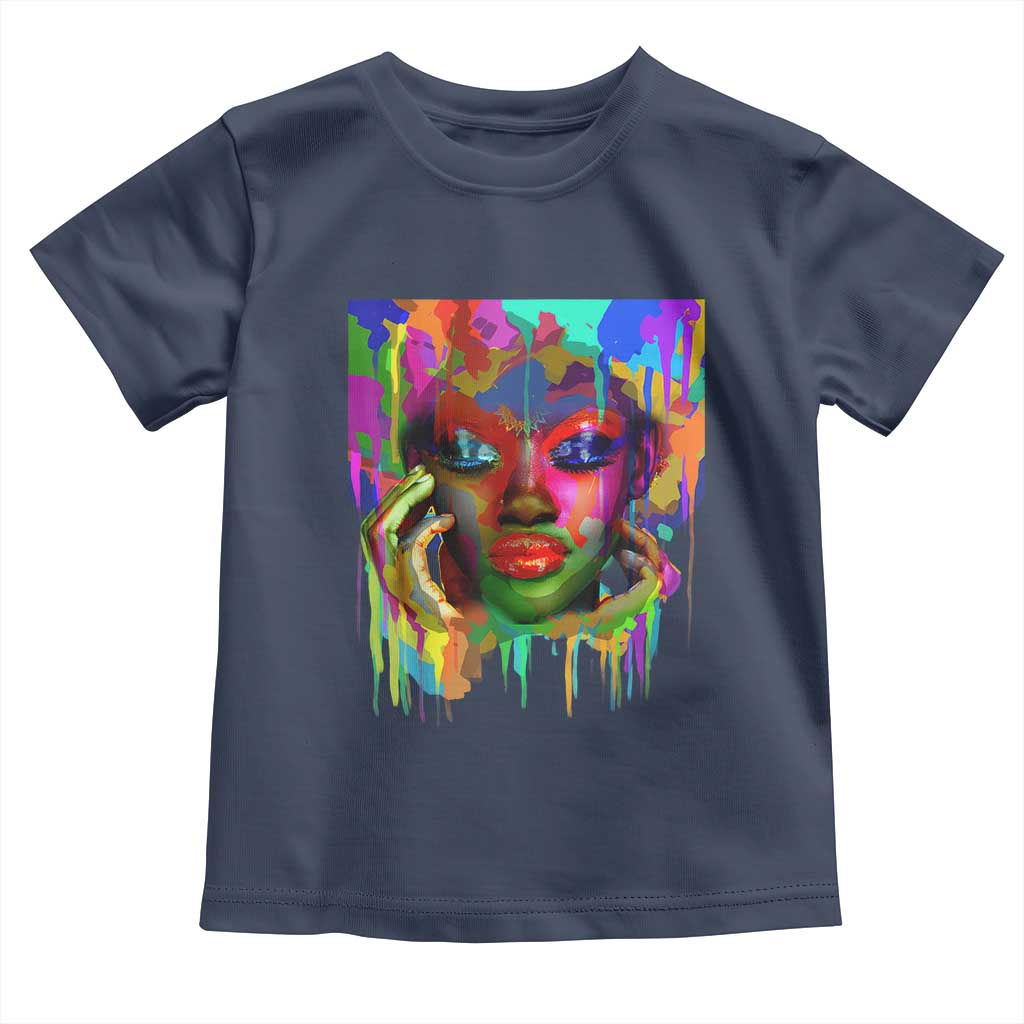 Afro Woman Graphic Toddler T Shirt African Pride Color Painted TS01 Navy Print Your Wear