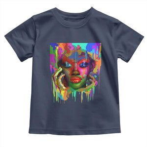 Afro Woman Graphic Toddler T Shirt African Pride Color Painted TS01 Navy Print Your Wear