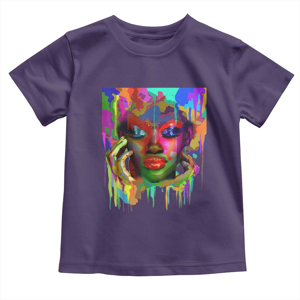 Afro Woman Graphic Toddler T Shirt African Pride Color Painted TS01 Purple Print Your Wear