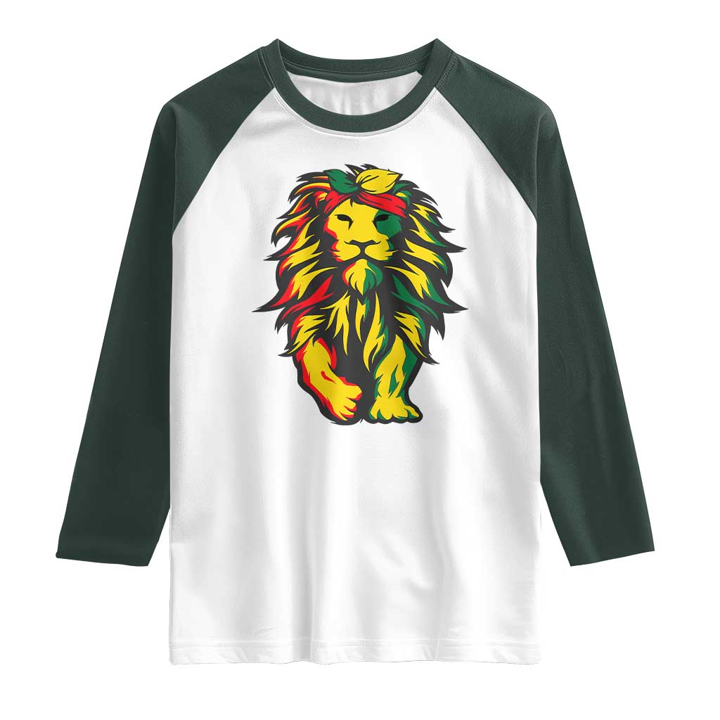 Juneteenth Lion Raglan Shirt Cool Black History African American Pride TS01 White Dark Forest Green Print Your Wear