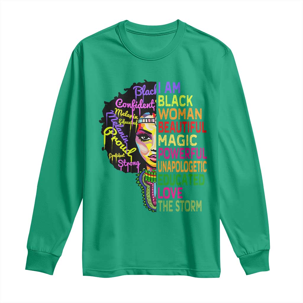 Black History Long Sleeve Shirt I Am The Storm Women Juneteenth TS01 Irish Green Print Your Wear