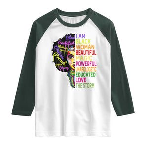 Black History Raglan Shirt I Am The Storm Women Juneteenth TS01 White Dark Forest Green Print Your Wear