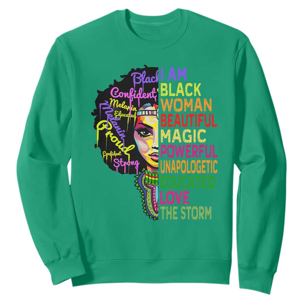 Black History Sweatshirt for Women I Am The Storm Juneteenth TS01 Irish Green Printyourwear