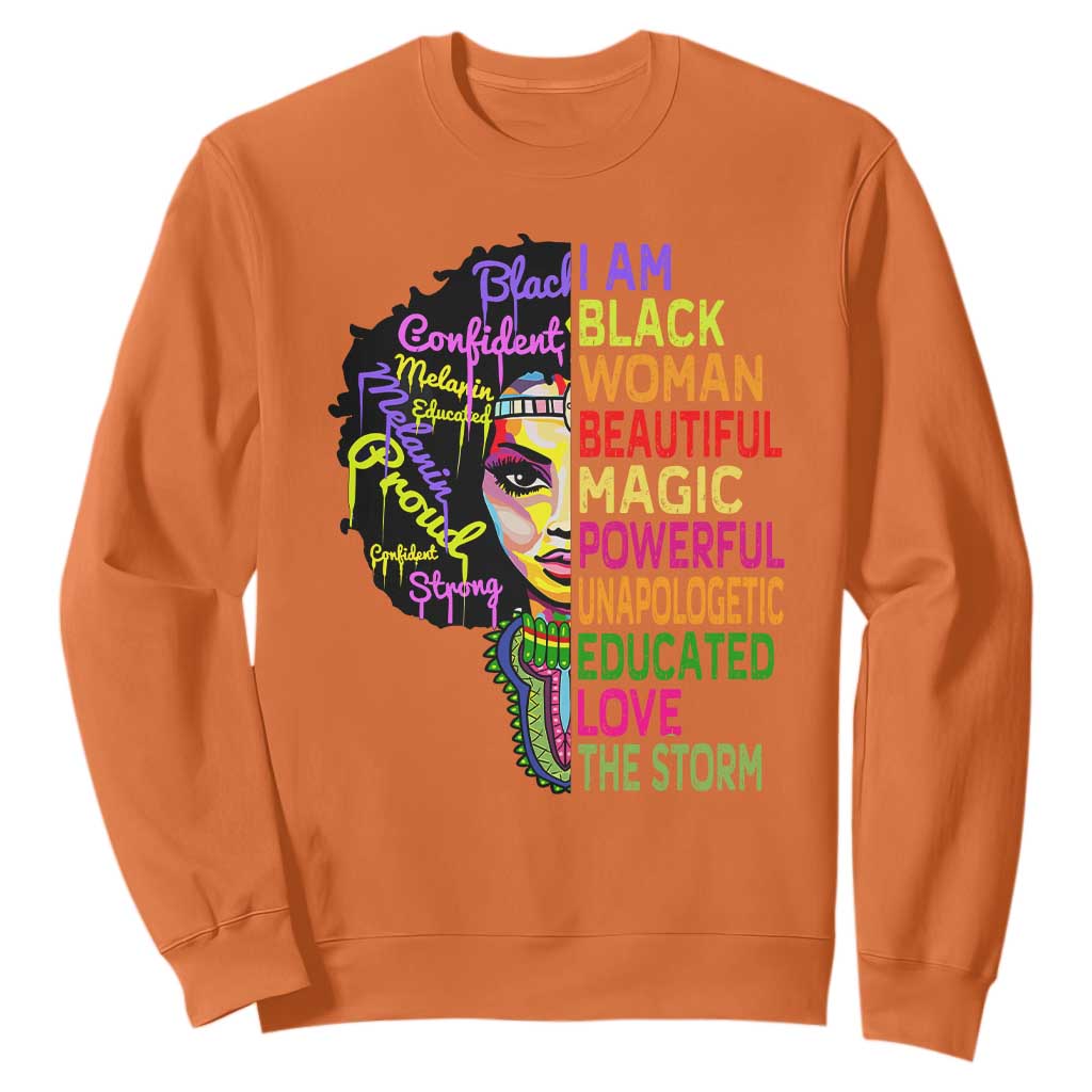 Black History Sweatshirt for Women I Am The Storm Juneteenth TS01 Orange Printyourwear