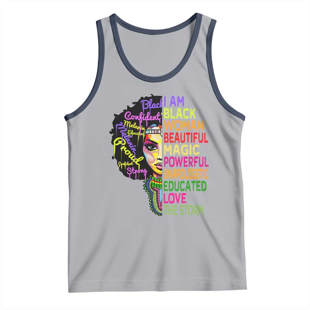 Black History Tank Top I Am The Storm Women Juneteenth TS01 Athletic Heather Navy Print Your Wear