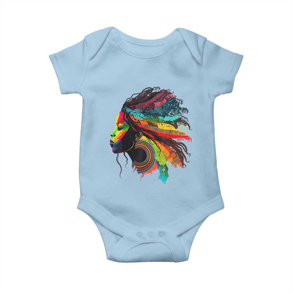 Proud Afro Roots Baby Onesie Rainbow Dashiki African Tribal Woman Natural Hair TS01 Light Blue Print Your Wear
