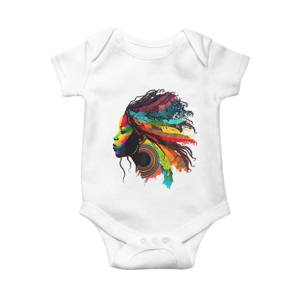 Proud Afro Roots Baby Onesie Rainbow Dashiki African Tribal Woman Natural Hair TS01 White Print Your Wear