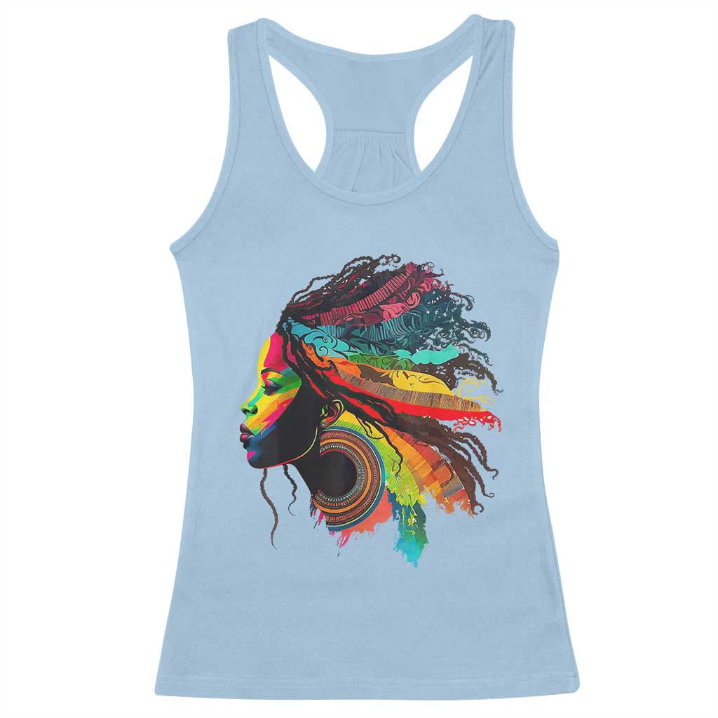 Proud Afro Roots Racerback Tank Top Rainbow Dashiki African Tribal Woman Natural Hair TS01 Light Blue Print Your Wear