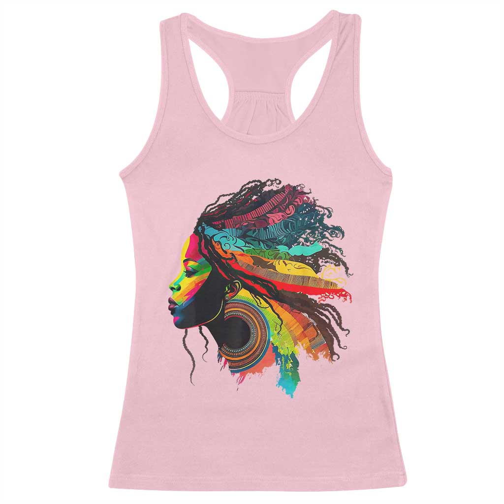 Proud Afro Roots Racerback Tank Top Rainbow Dashiki African Tribal Woman Natural Hair TS01 Light Pink Print Your Wear