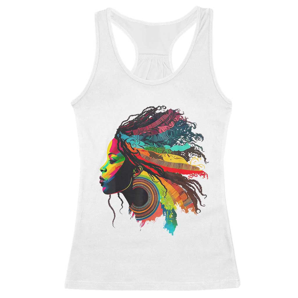 Proud Afro Roots Racerback Tank Top Rainbow Dashiki African Tribal Woman Natural Hair TS01 White Print Your Wear