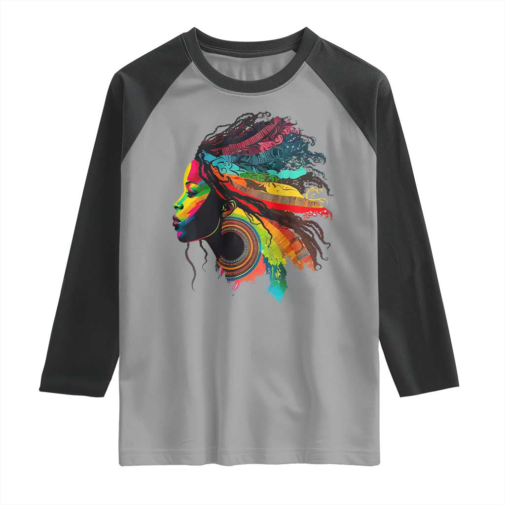 Proud Afro Roots Raglan Shirt Rainbow Dashiki African Tribal Woman Natural Hair TS01 Sport Gray Black Print Your Wear