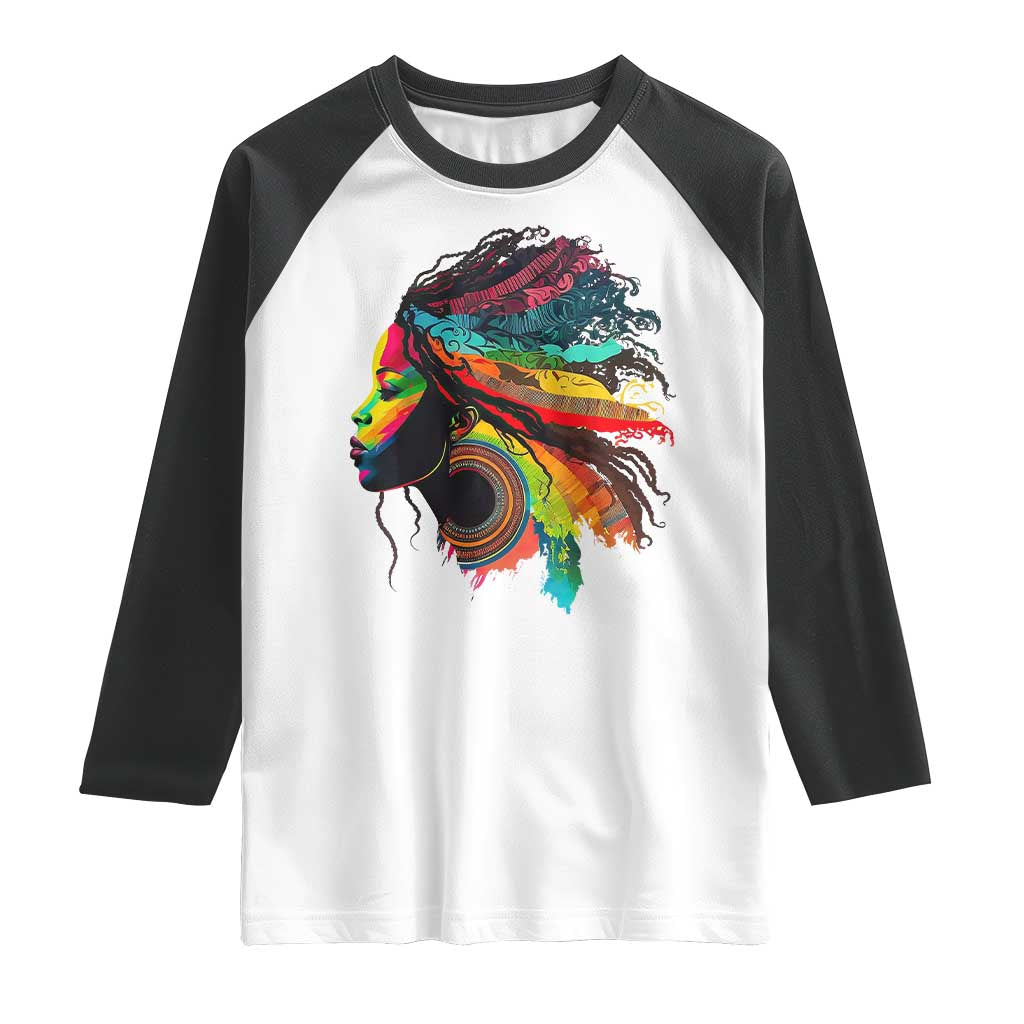 Proud Afro Roots Raglan Shirt Rainbow Dashiki African Tribal Woman Natural Hair TS01 White Black Print Your Wear
