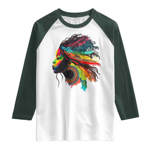 Proud Afro Roots Raglan Shirt Rainbow Dashiki African Tribal Woman Natural Hair TS01 White Dark Forest Green Print Your Wear