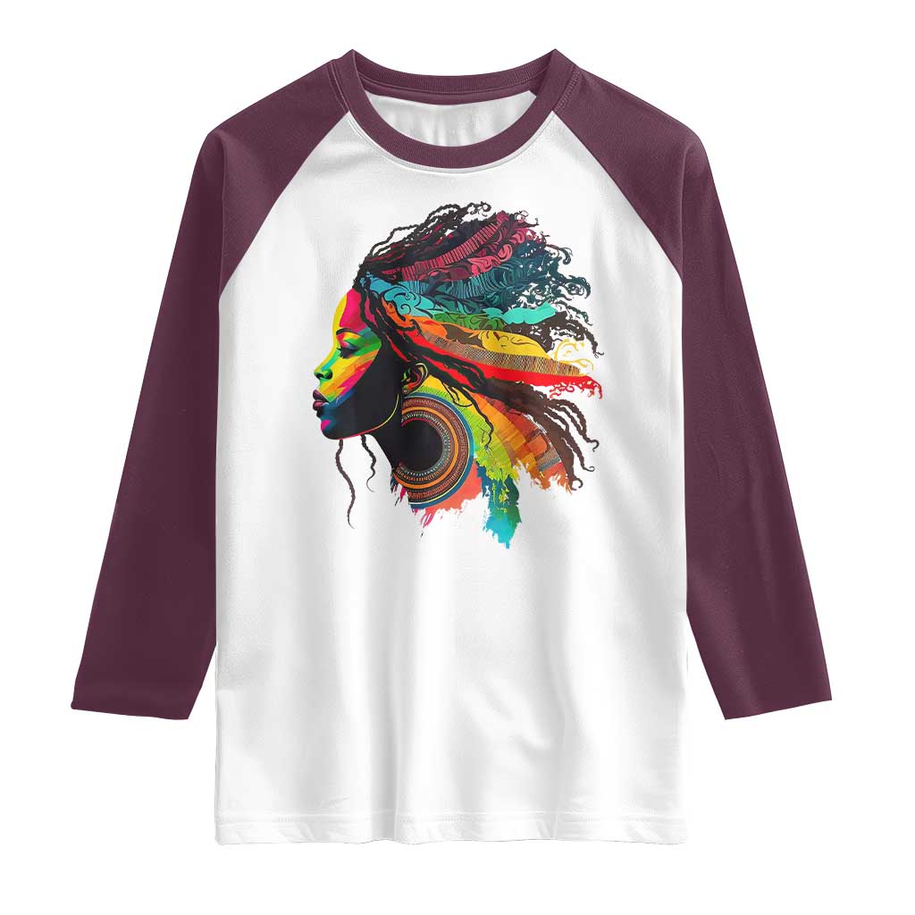Proud Afro Roots Raglan Shirt Rainbow Dashiki African Tribal Woman Natural Hair TS01 White Maroon Print Your Wear