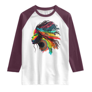 Proud Afro Roots Raglan Shirt Rainbow Dashiki African Tribal Woman Natural Hair TS01 White Maroon Print Your Wear