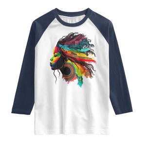 Proud Afro Roots Raglan Shirt Rainbow Dashiki African Tribal Woman Natural Hair TS01 White Navy Print Your Wear