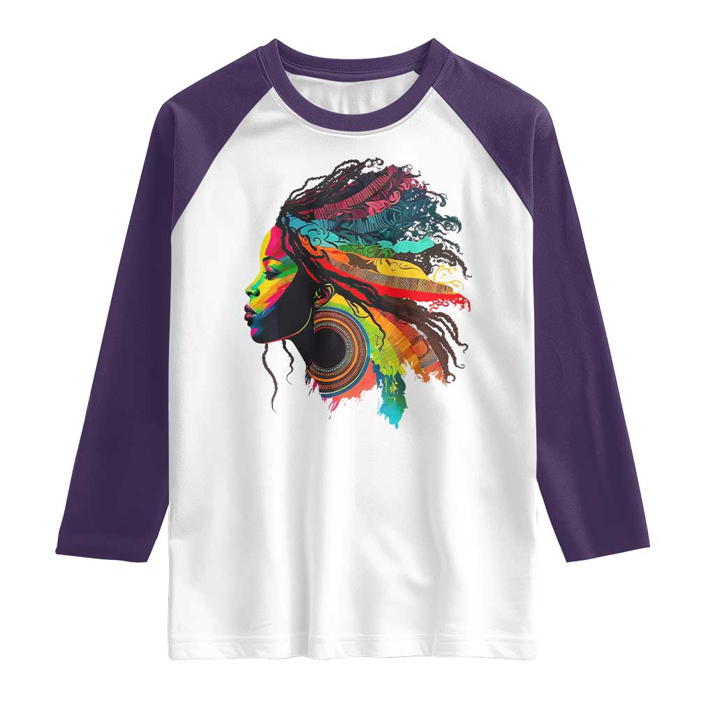 Proud Afro Roots Raglan Shirt Rainbow Dashiki African Tribal Woman Natural Hair TS01 White Purple Print Your Wear