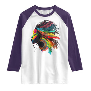 Proud Afro Roots Raglan Shirt Rainbow Dashiki African Tribal Woman Natural Hair TS01 White Purple Print Your Wear