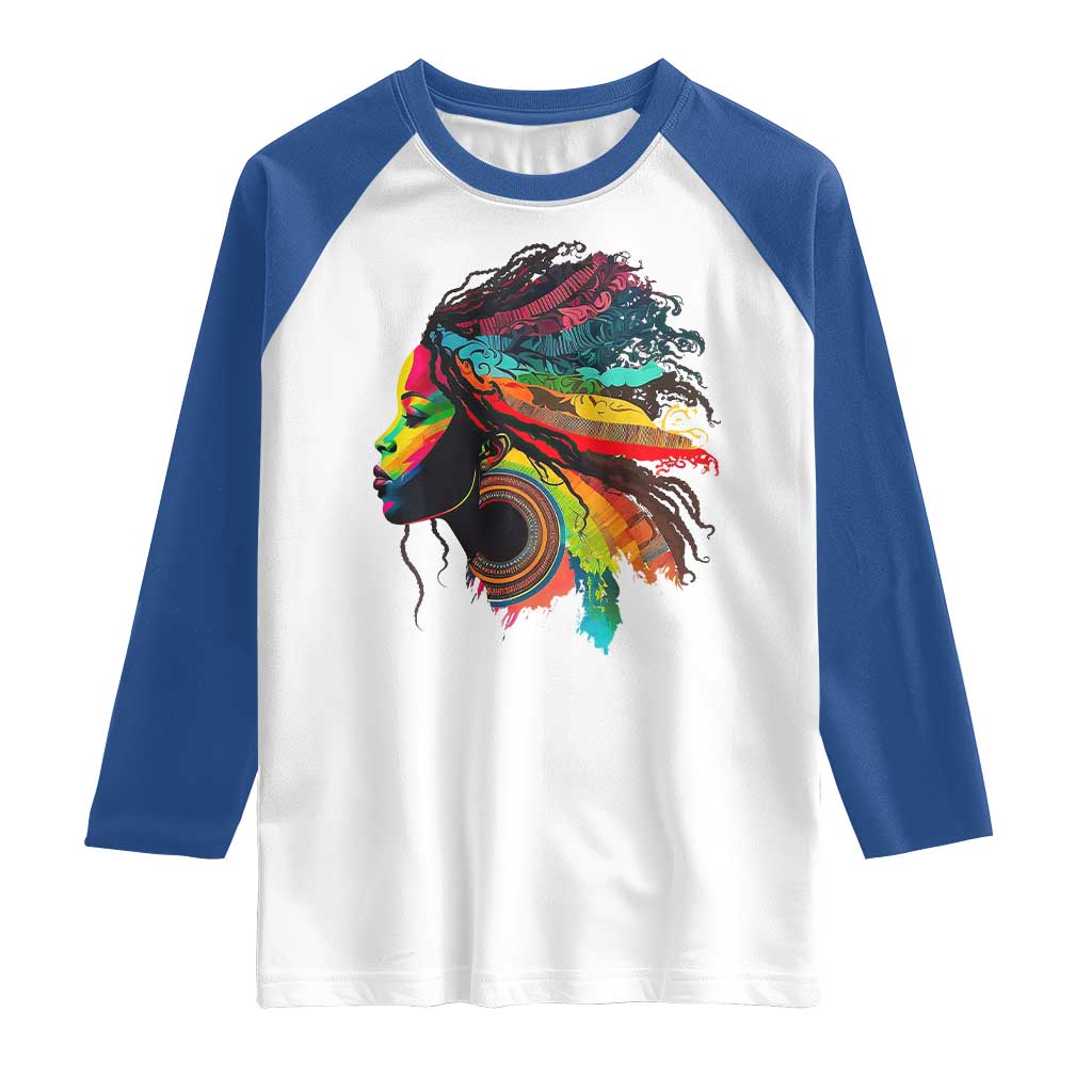 Proud Afro Roots Raglan Shirt Rainbow Dashiki African Tribal Woman Natural Hair TS01 White Royal Print Your Wear
